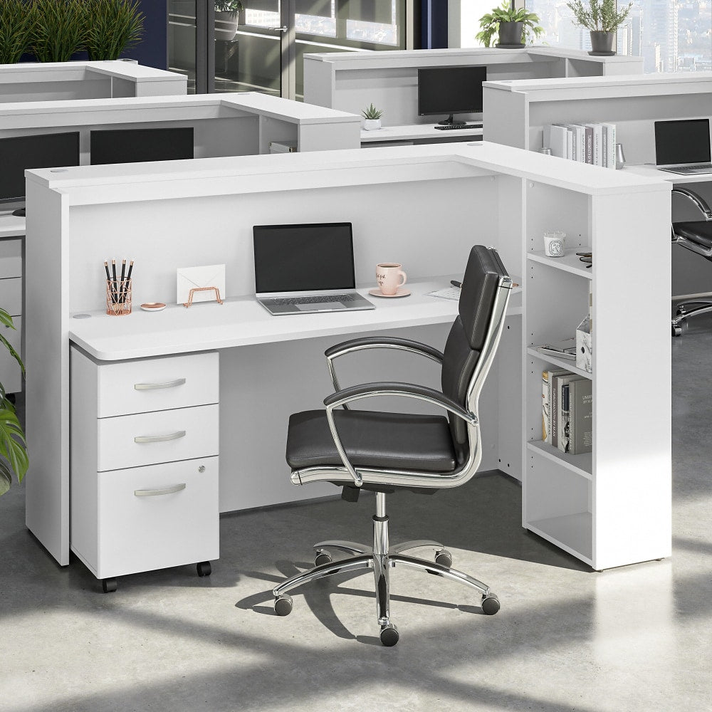 Bush Business Furniture Studio C 72inW Cubicle Computer Desk With Shelves And Mobile File Cabinet, White, Standard Delivery