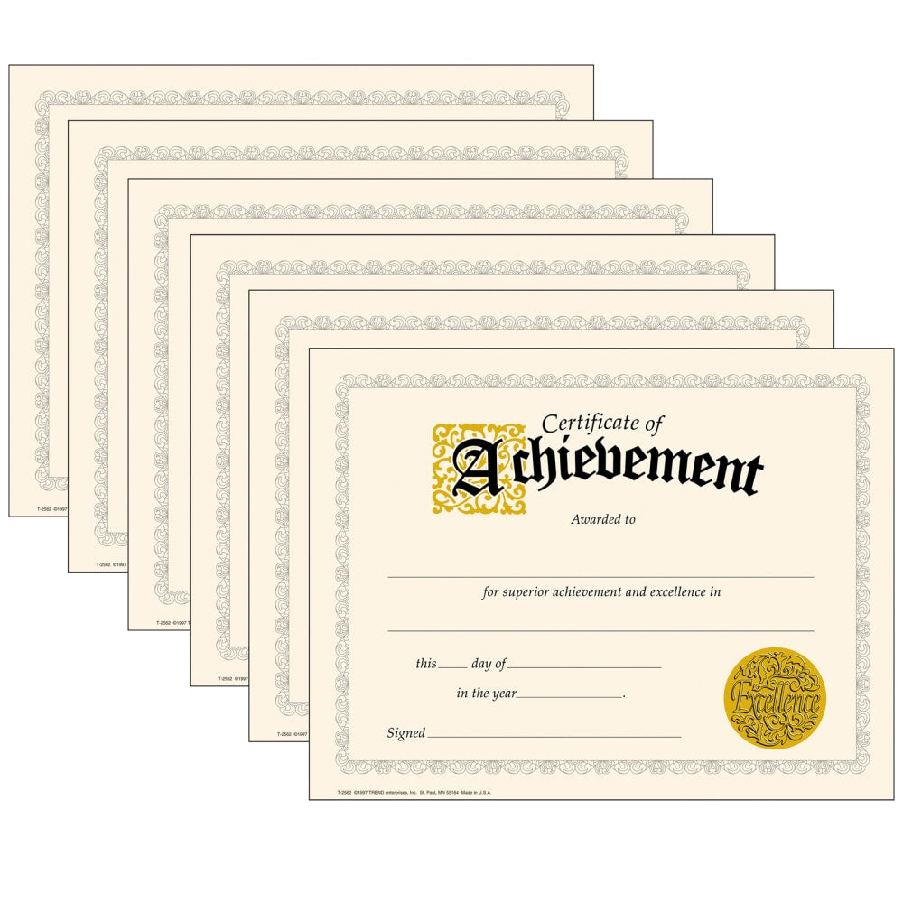 Trend Classic Certificates, 8-1/2in x 11in, Certificate Of Achievement, 30 Certificates Per Pack, Set Of 6 Packs