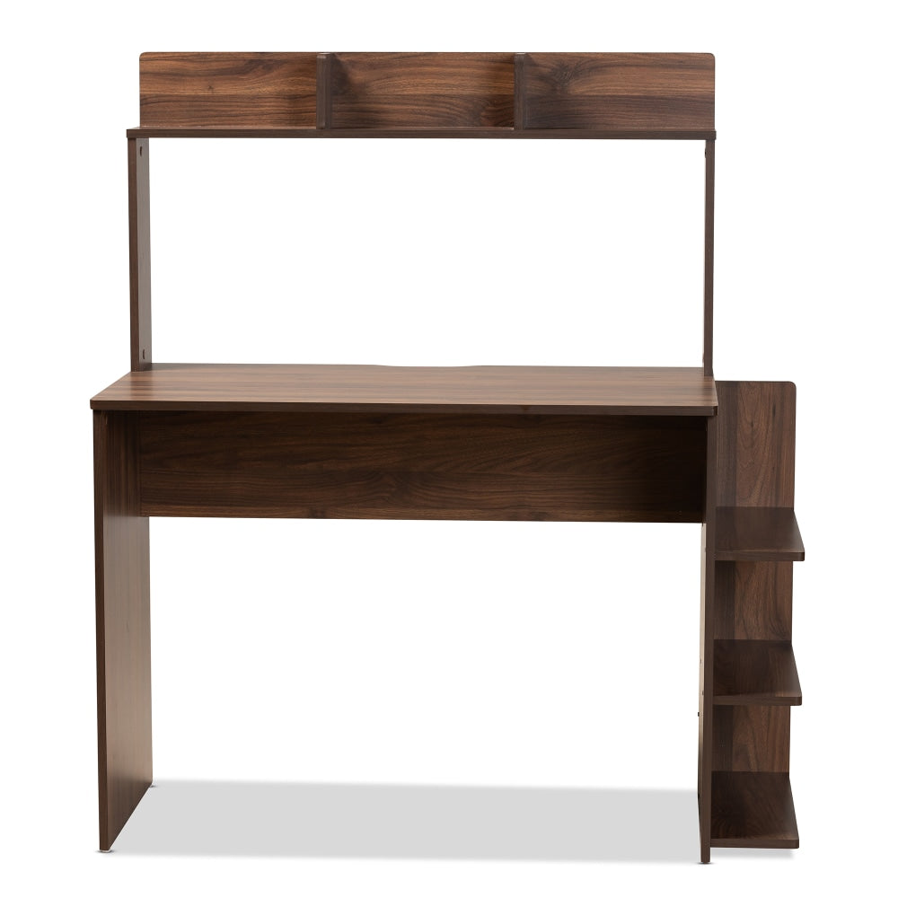 Baxton Studio Garnet 45inW Writing Desk With Shelves, Walnut Brown