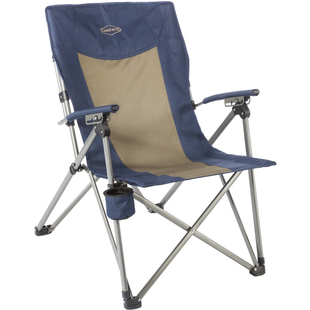 Kamp-Rite Hard Arm Reclining Chair, Tan/Blue