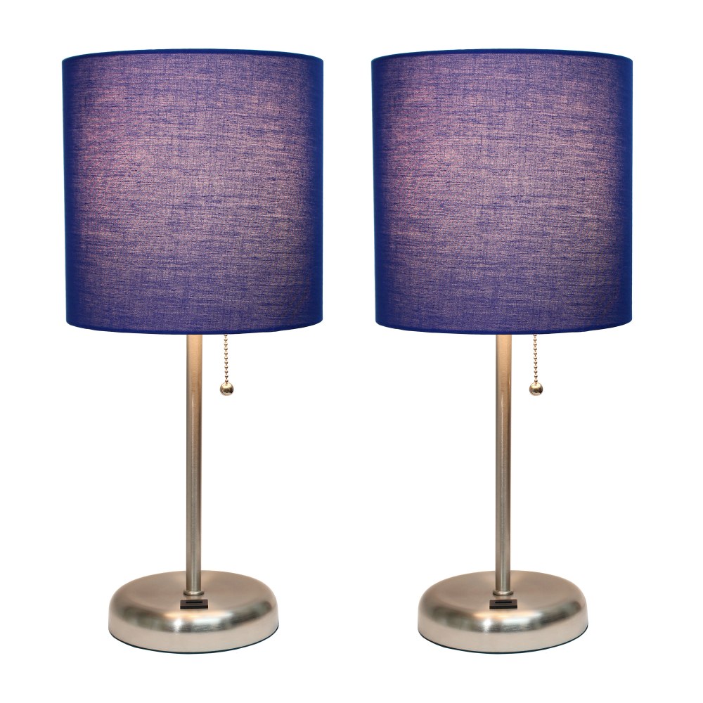 LimeLights Stick Lamps, 19-1/2inH, Navy Shade/Brushed Steel Base, Set Of 2 Lamps