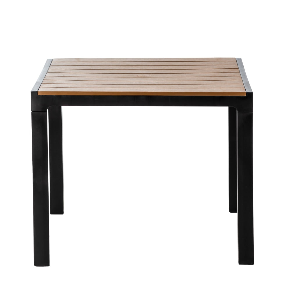 Inval Madeira 4-Seat Square Plastic Patio Dining Table, 29-3/16in x 35-7/16in, Black/Teak Brown