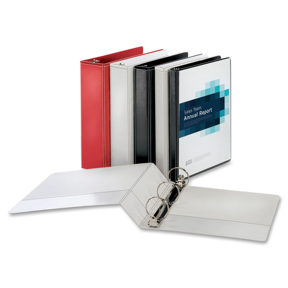 Business Source 3-Ring Binder, 1in Round Rings, Red