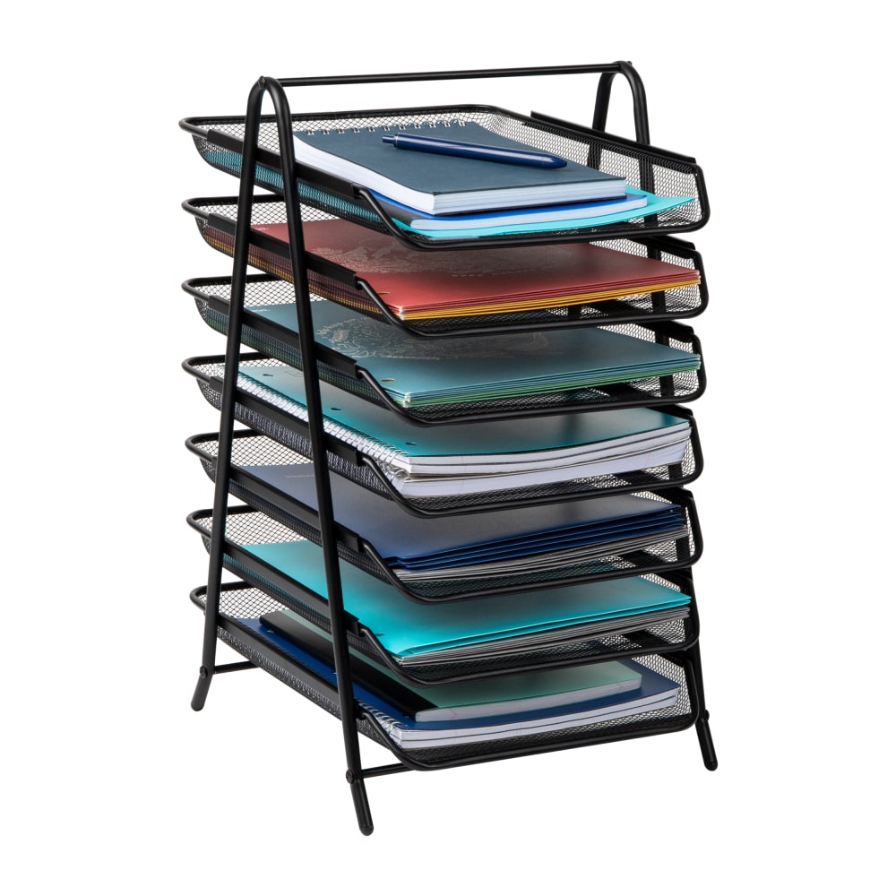 Mind Reader Network Collection 7-Tier Paper Tray, 19inH x 13-3/4inW x 11-3/4inD, Black