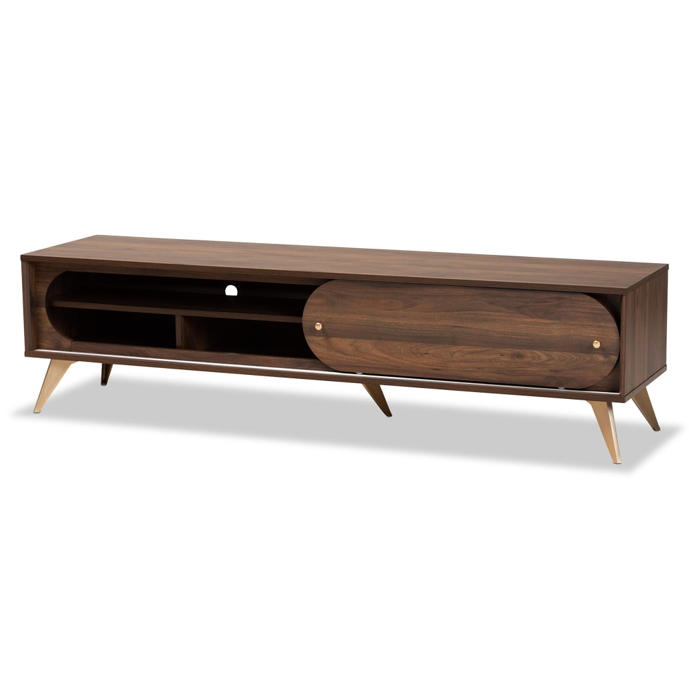 Baxton Studio Dena TV Stand For 63in TVs, Walnut Brown/Gold