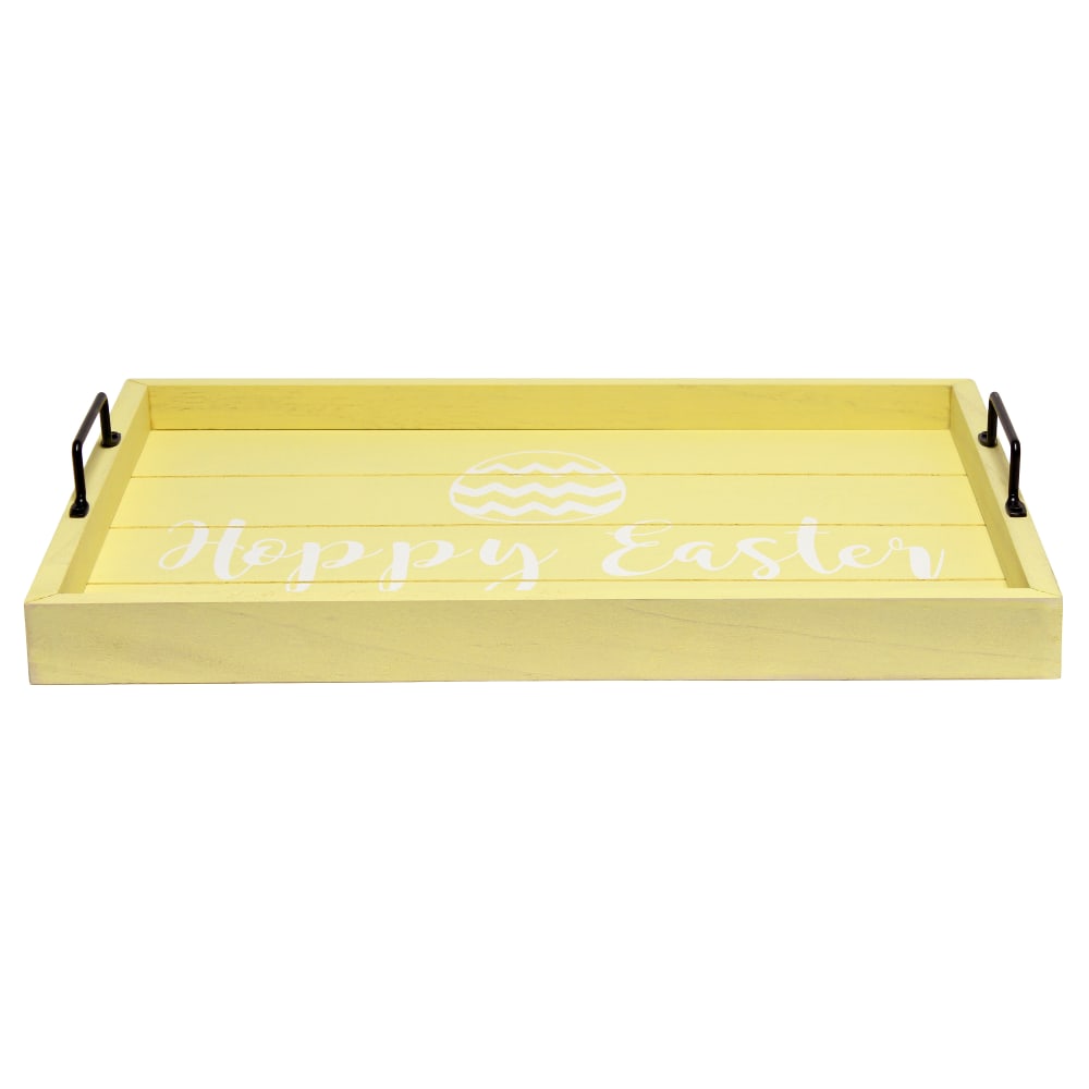 Elegant Designs Decorative Serving Tray, 2-1/4inH x 12inW x 15-1/2inD, Yellow Wash Hoppy Easter