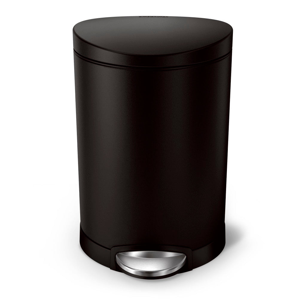 simplehuman Fingerprint-Proof Steel Mini Semi-Round Trash Can, 1.6 Gallon, Matte Black