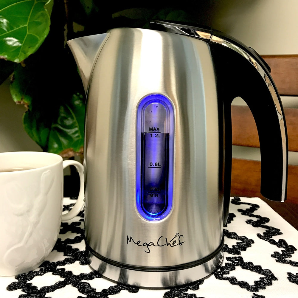 MegaChef 1.2-Liter Electric Tea Kettle, Silver