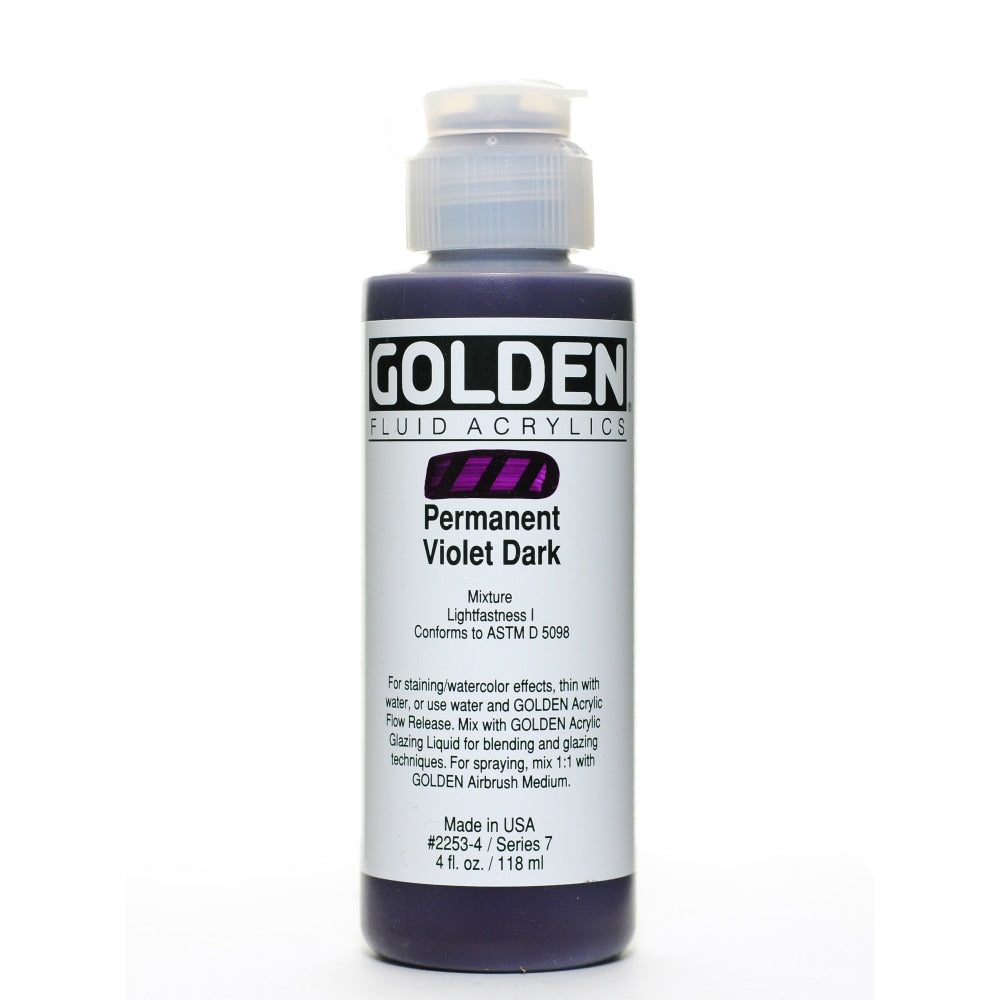 Golden Fluid Acrylic Paint, 4 Oz, Permanent Violet Dark