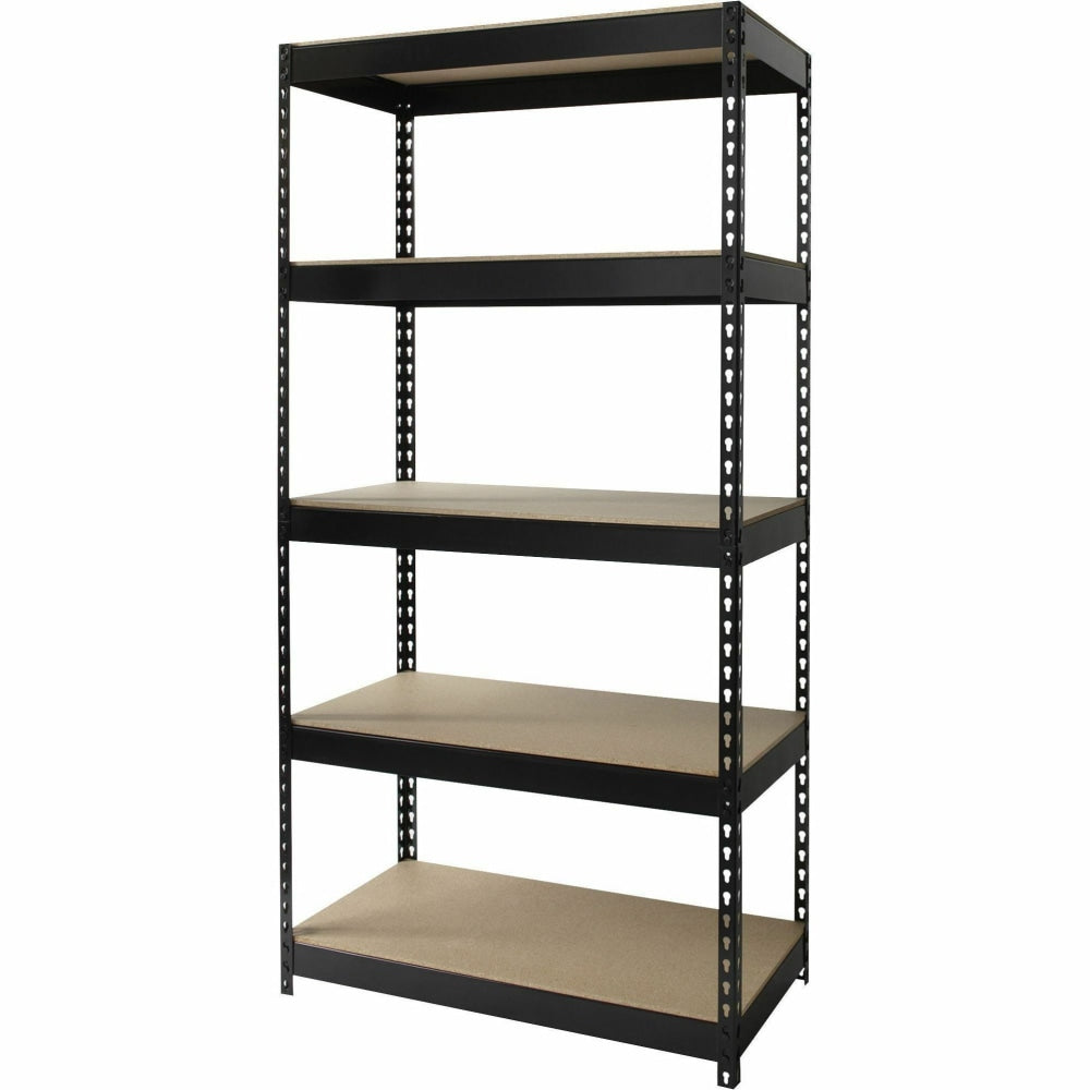 Lorell 5-Shelf Riveted Steel Shelving, 72inH x 36inW x 18inD, Black