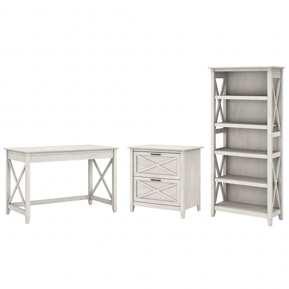 Bush Furniture Key West 48inW Writing Desk With 2-Drawer Lateral File Cabinet And 5-Shelf Bookcase, Linen White Oak, Standard Delivery