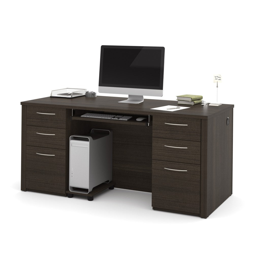 Bestar Embassy 66inW Executive Computer Desk With 2 Pedestals, Dark Chocolate