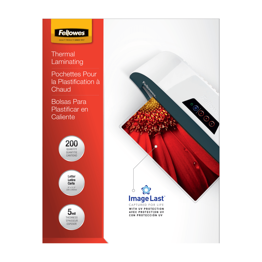 Fellowes Thermal Laminating Pouches, 9in x 11-1/2in, Clear, Pack of 200 Pouches