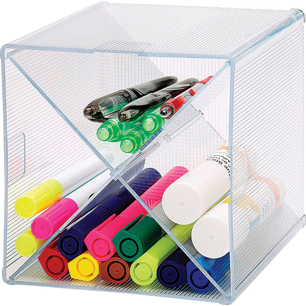 Business Source X-Cube Storage Organizer - 4 Compartment(s) - 6in Height x 6in Width x 6in DepthDesktop - Clear - 1 Each