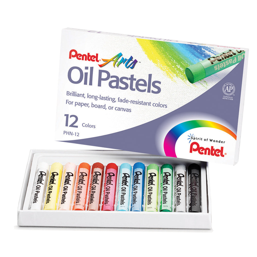 Pentel Arts Oil Pastels, Assorted Colors, Pack Of 12