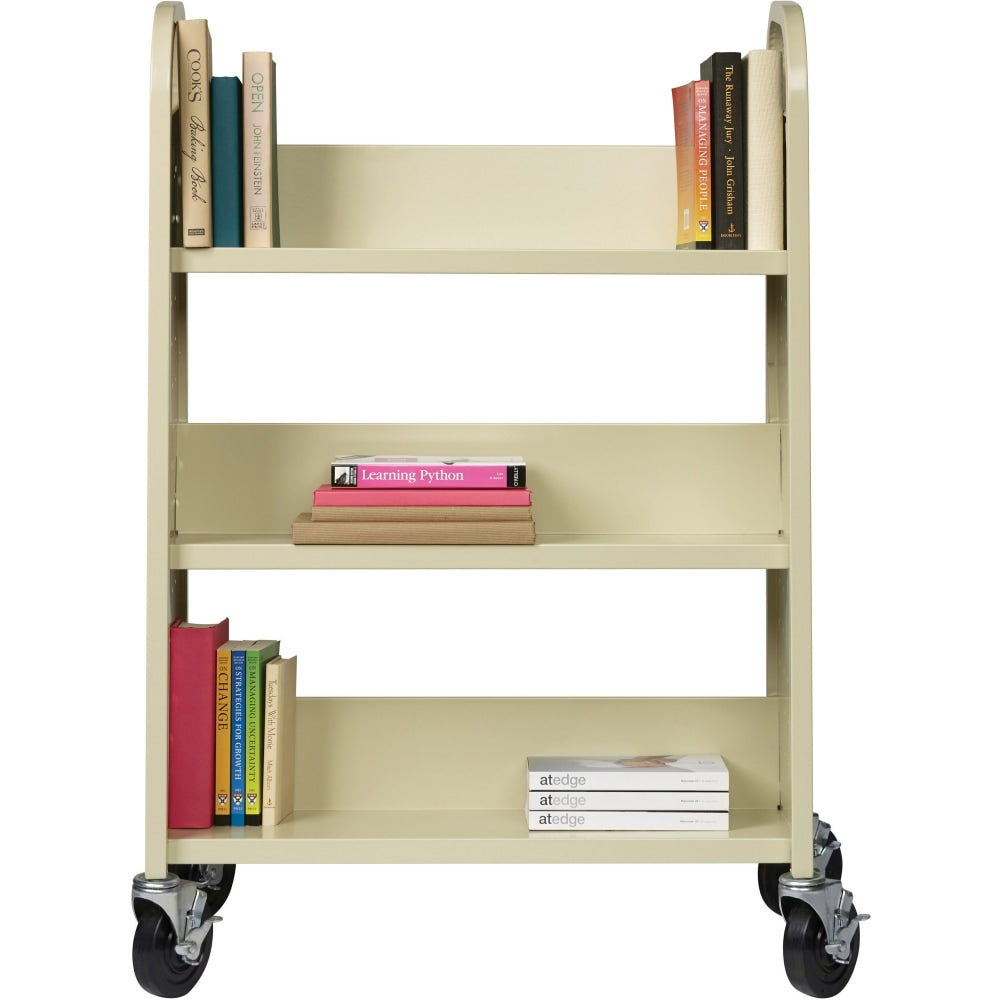 Lorell Single-Sided Mobile Steel Book Cart, 3-Shelf, Putty