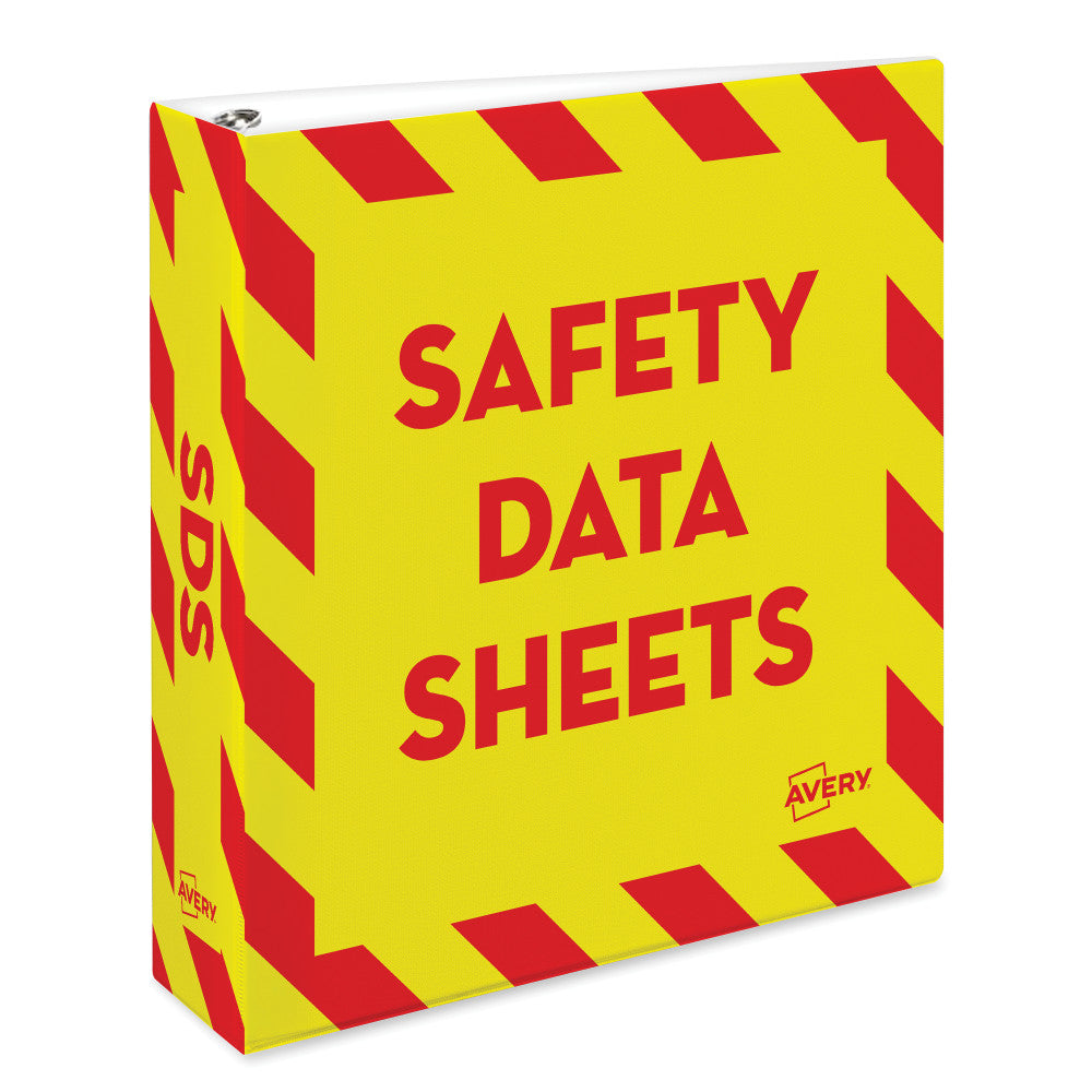 Avery Preprinted Safety Data Sheet 3-Ring Binder, 2in Rings, Yellow/Red