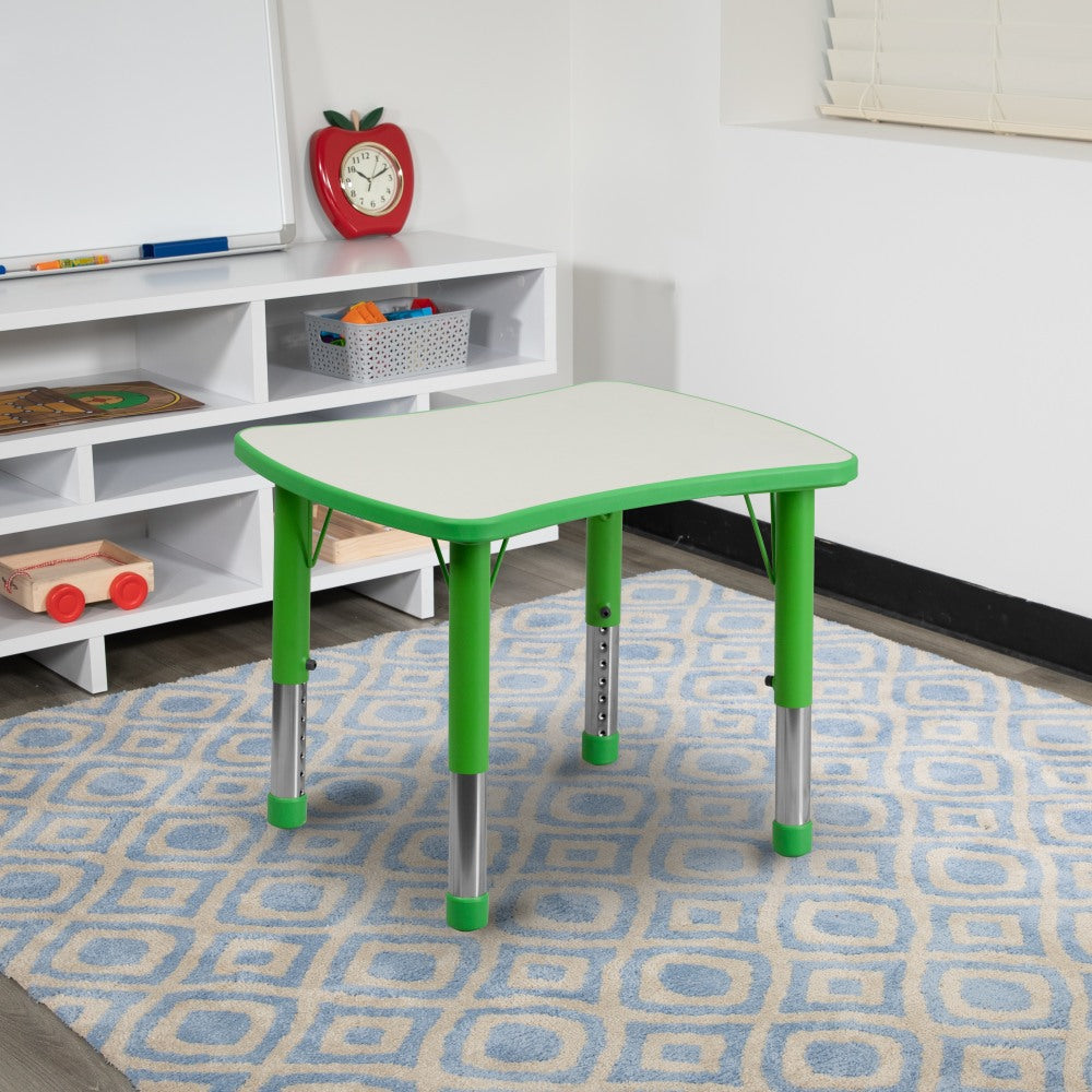 Flash Furniture 27inW Rectangular Plastic Height-Adjustable Activity Table, Green