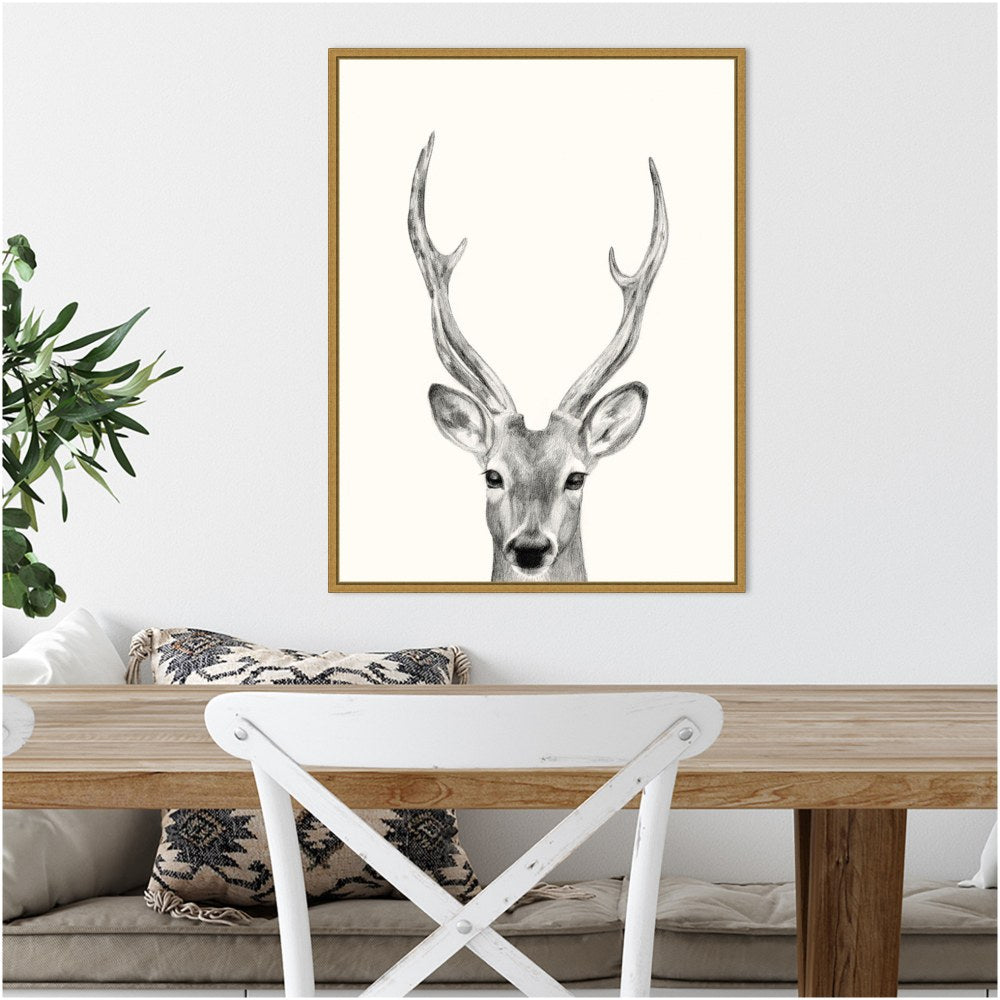 Amanti Art Animal Mug IV Deer by Victoria Borges Framed Canvas Wall Art Print, 24inH x 18inW, Gold