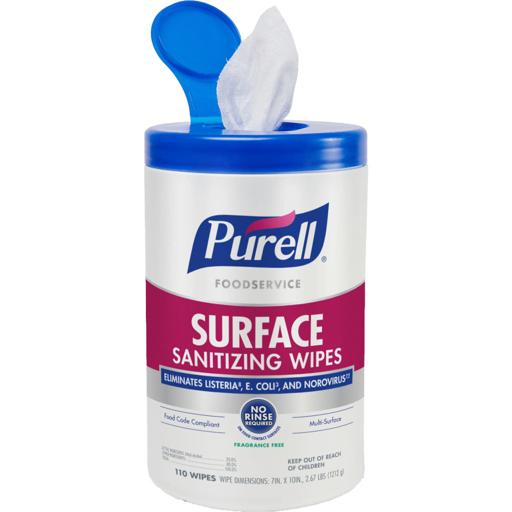 Purell Foodservice Surface Sanitizing Wipes, 110 Wipes, 6 canisters/Carton - 9341-06