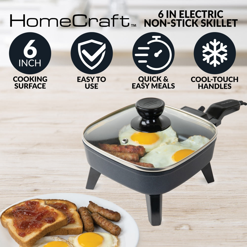 HomeCraft HCSK6BK 6in Electric Non-Stick Skillet, Black