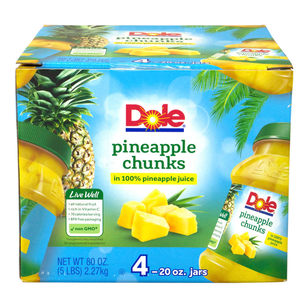 Dole Pineapple Chunks in 100% Juice, 20 Oz, Pack Of 4 Jars