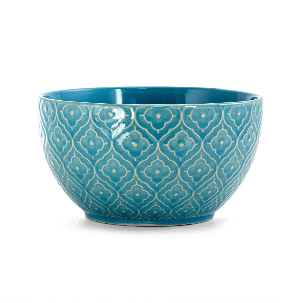 Elama 16-Piece Stoneware Dinnerware Set, Aqua Lily