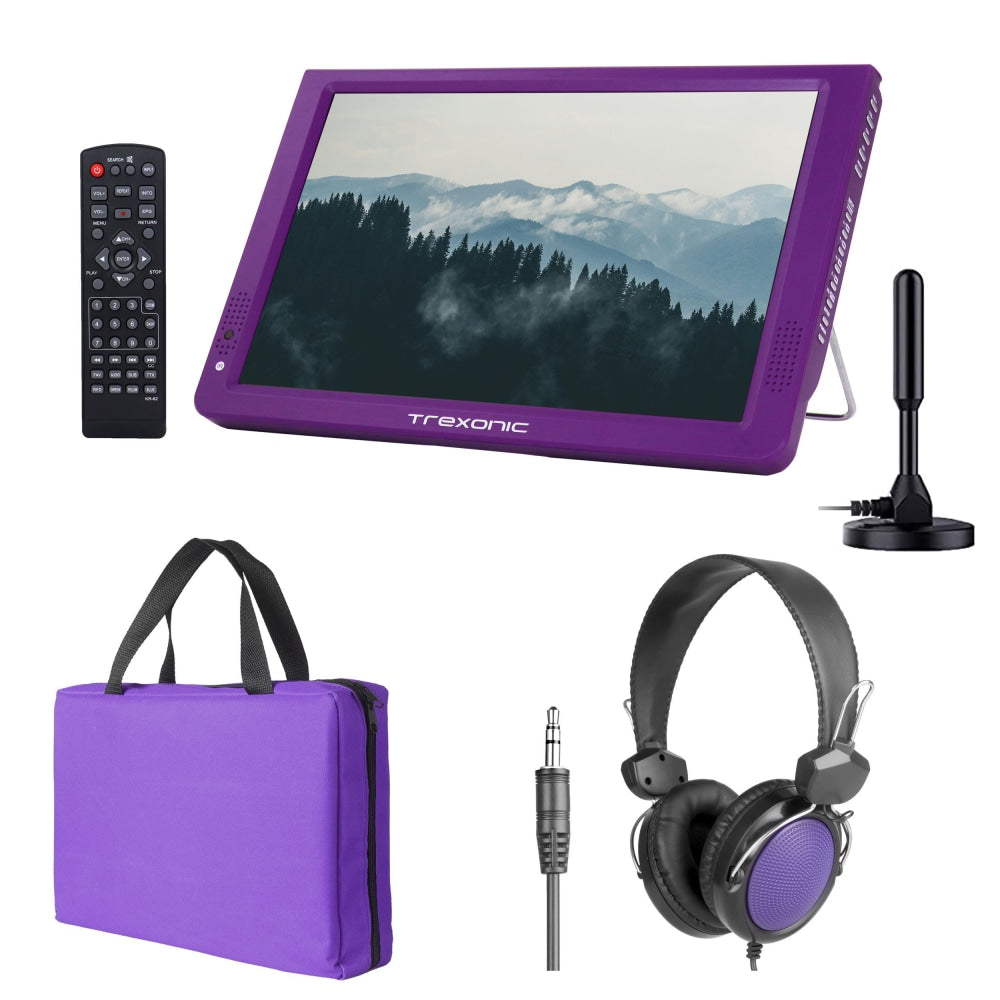 Trexonic Portable Rechargeable 14in LED TV With Amplified Antenna, Carry Bag And Headphones, Purple, 995117422M