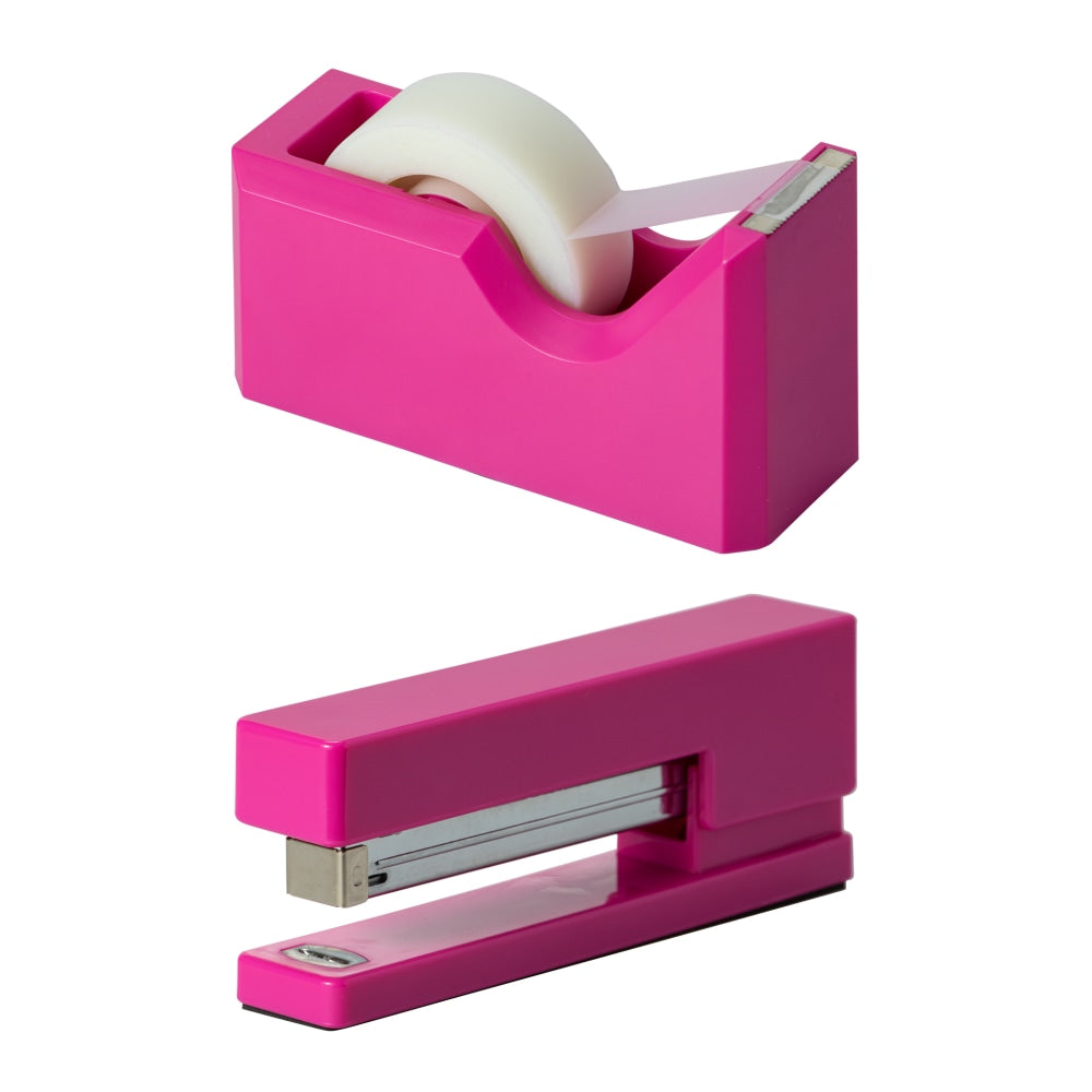 JAM Paper 2-Piece Office And Desk Set, 1 Stapler & 1 Tape Dispenser, Fuchsia