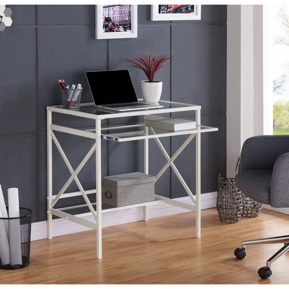 SEI Furniture Elvan Metal Glass 29inW Writing Desk, White