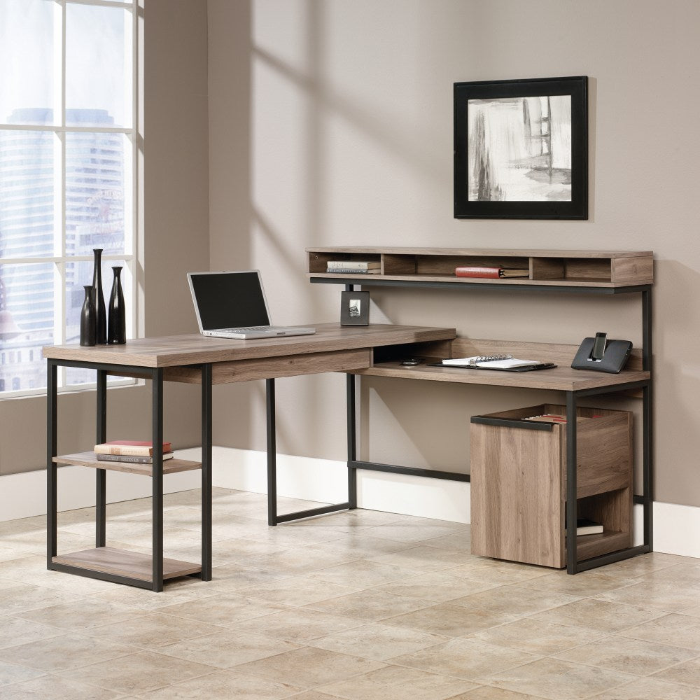 Sauder Transit 61inW Multi-Tiered L-Shaped Corner Desk, Salted Oak