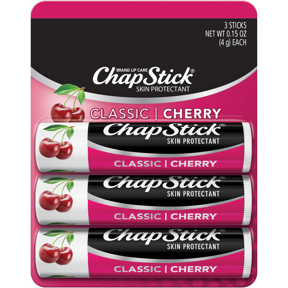 ChapStick Classic Lip Balms, Cherry, 0.15 Oz, Pack Of 3 Sticks