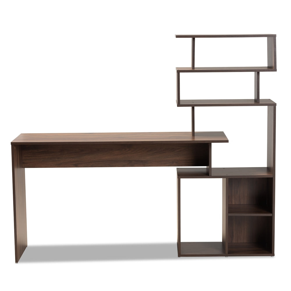 Baxton Studio Foster 63inW Writing Desk With Shelves, Walnut Brown