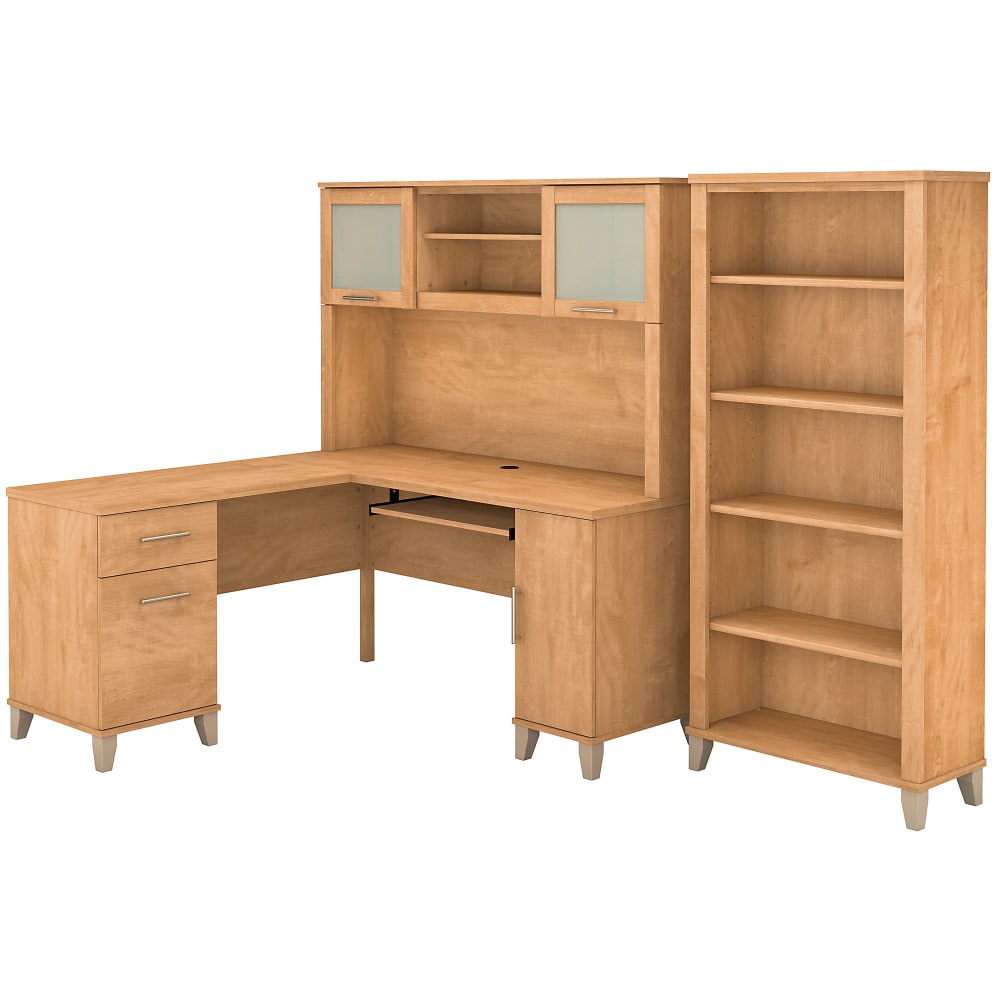 Bush Furniture Somerset L Shaped Desk With Hutch And 5 Shelf Bookcase, 60inW, Maple Cross, Standard Delivery