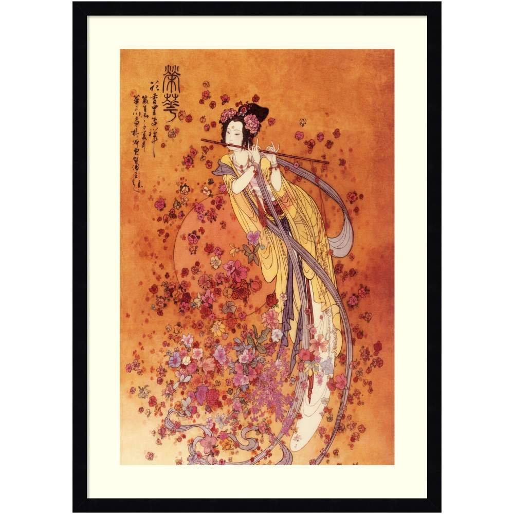 Amanti Art Goddess of Prosperity by Chinese Wood Framed Wall Art Print, 29inH x 21inW, Black