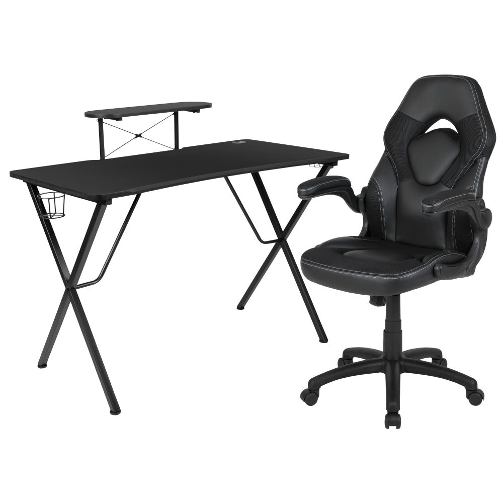 Flash Furniture Gaming Desk And Racing Chair Set With Cup Holder, Headphone Hook and Monitor/Smartphone Stand, Black