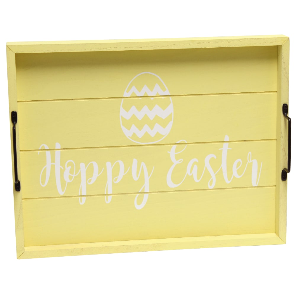 Elegant Designs Decorative Serving Tray, 2-1/4inH x 12inW x 15-1/2inD, Yellow Wash Hoppy Easter