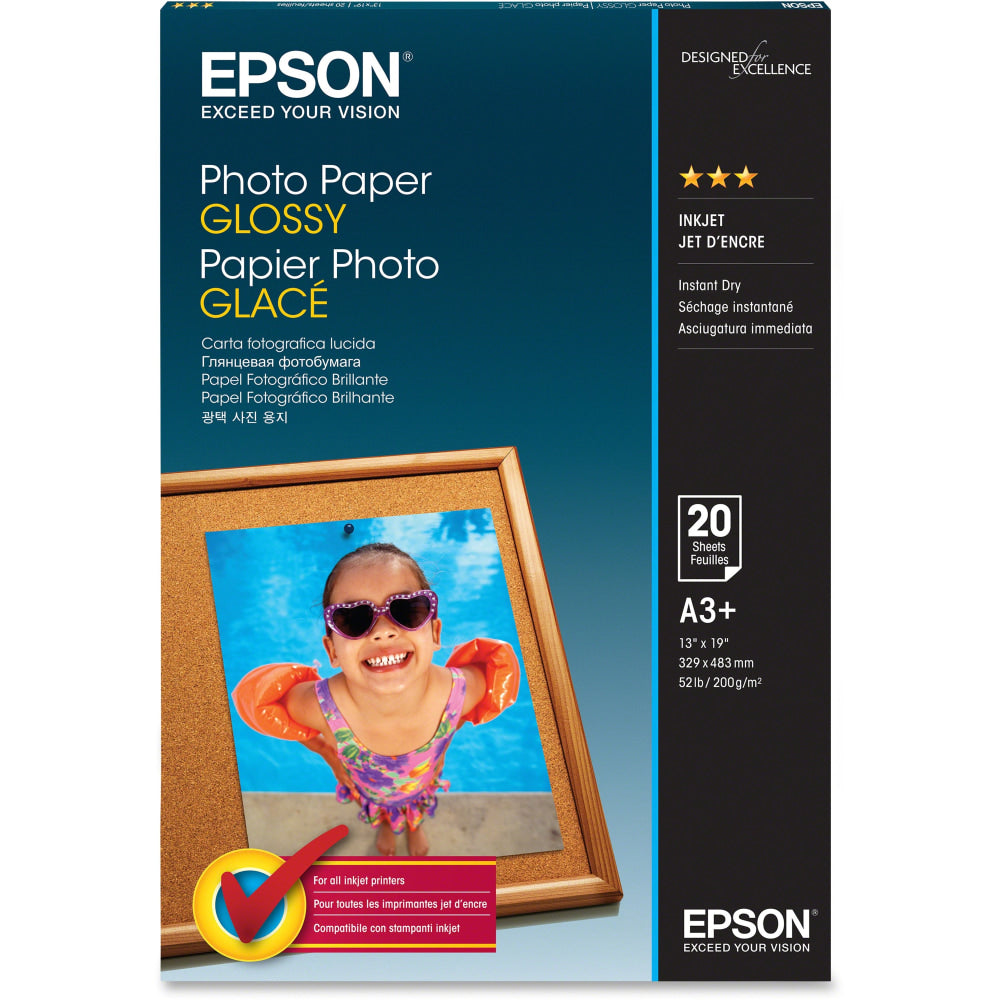 Epson Glossy Photo Paper, 13in x 19in, Pack Of 20 Sheets