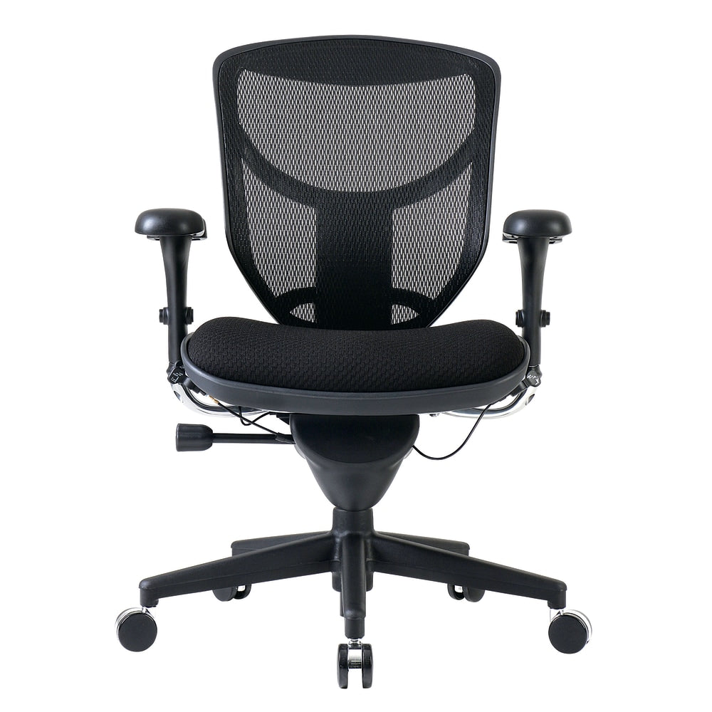 WorkPro Quantum 9000 Series Ergonomic Mesh/Premium Fabric Mid-Back Chair, Black/Black, BIFMA Compliant