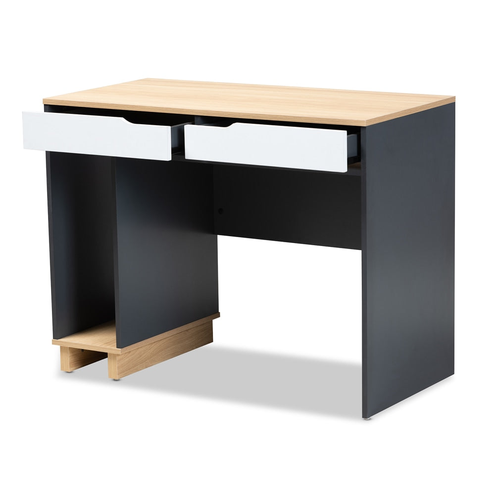 Baxton Studio 40inW Mid-Century Modern Computer Desk, Gray/Oak/White