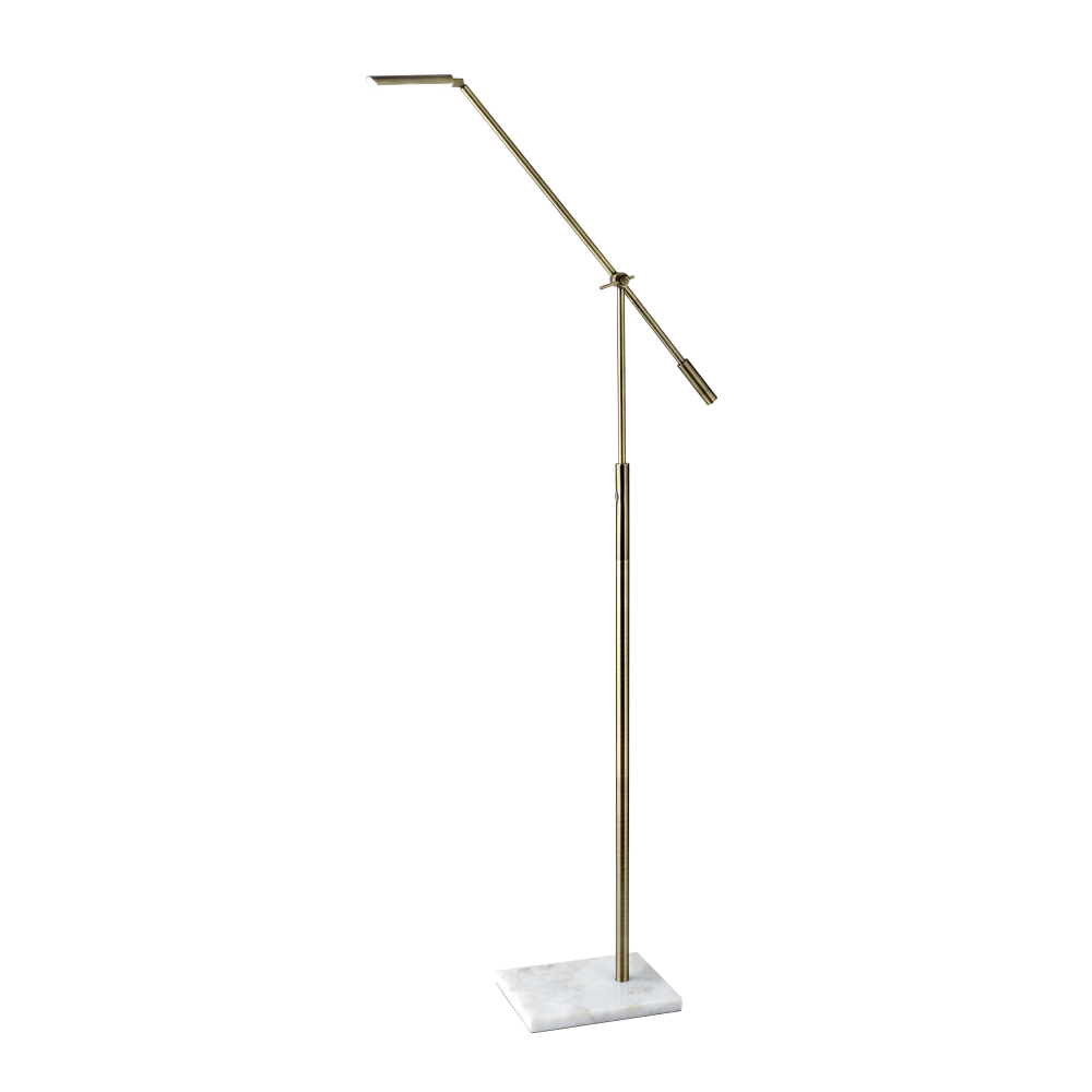 Adesso Vera LED Floor Lamp, 61inH, Antique Brass Shade/White Marble Base