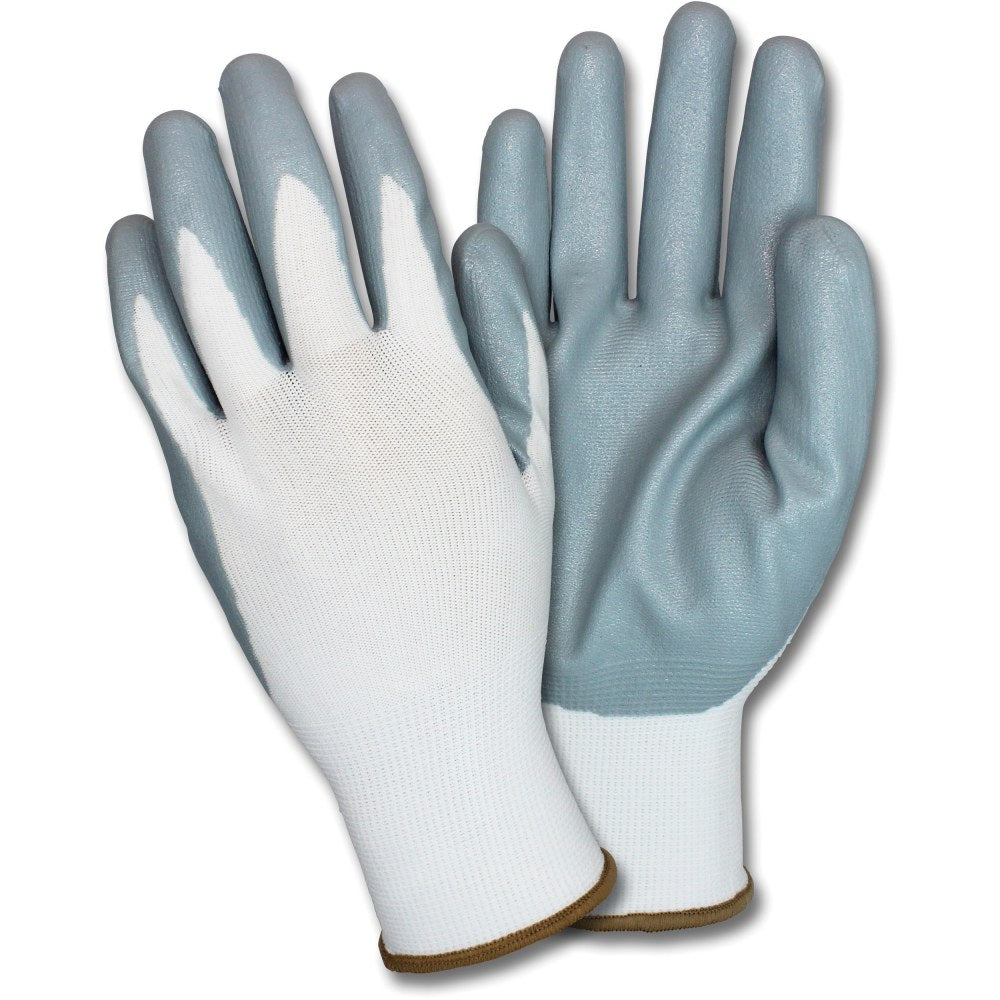 Safety Zone Nitrile Coated Knit Gloves - Hand Protection - Nitrile Coating - Small Size - Gray, White - Knitted, Durable, Flexible, Comfortable, Breathable - For Industrial - 72 / Carton