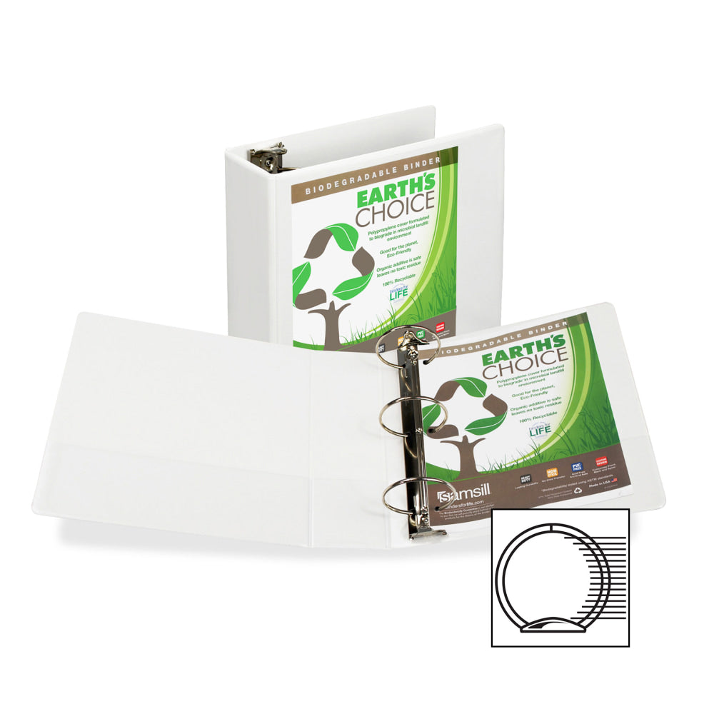 Samsill Earths Choice 189 Insertable View 3-Ring Binder, 4in Round Rings, White