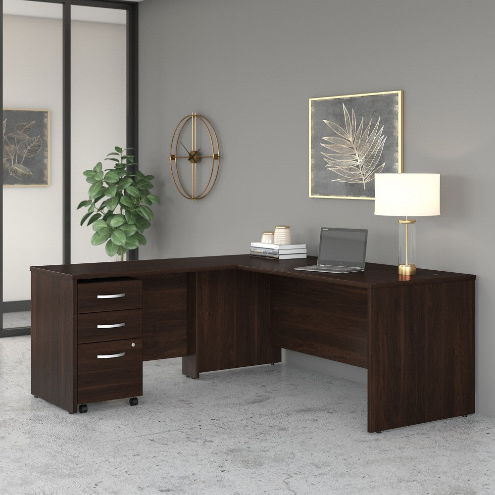 Bush Business Furniture Studio C 72inW L-Shaped Corner Desk With Mobile File Cabinet With Return, Black Walnut, Standard Delivery