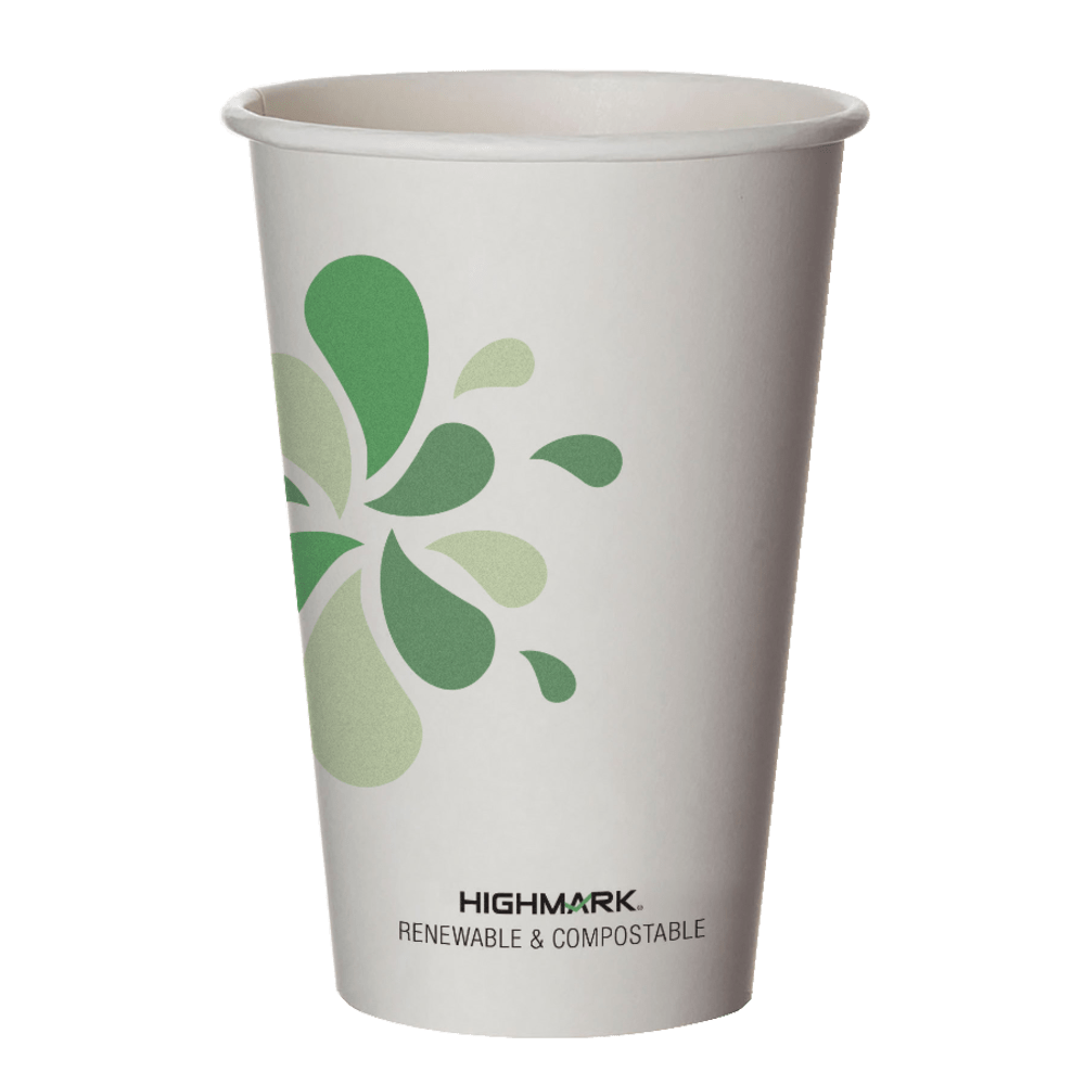 Highmark ECO Compostable Hot Coffee Cups, 16 Oz, White, Pack Of 500