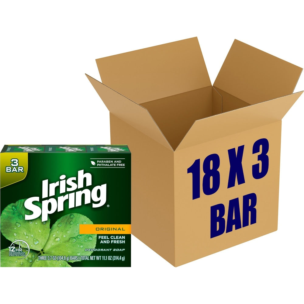 Irish Spring Original Bar Soap - Fresh Clean Scent - 3.75 oz - Green - 18 / Carton