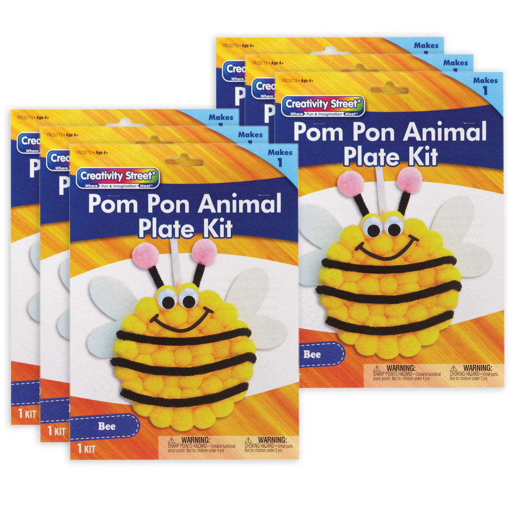 Creativity Street Pom Pom Animal Plate Kits, 9in x 8-1/2in x 1in, Bee, Set Of 6 Kits