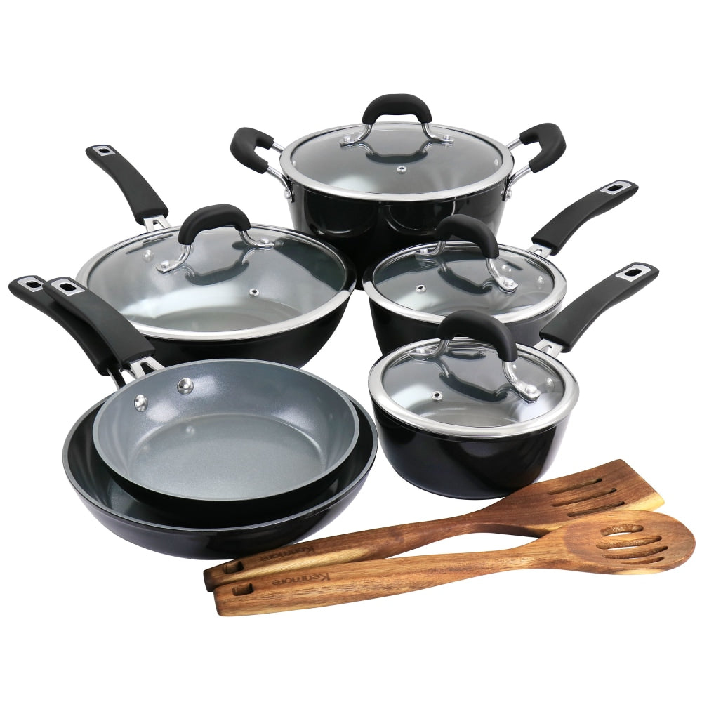 Kenmore 12-Piece Ceramic-Coated Aluminum Cookware Set, Black