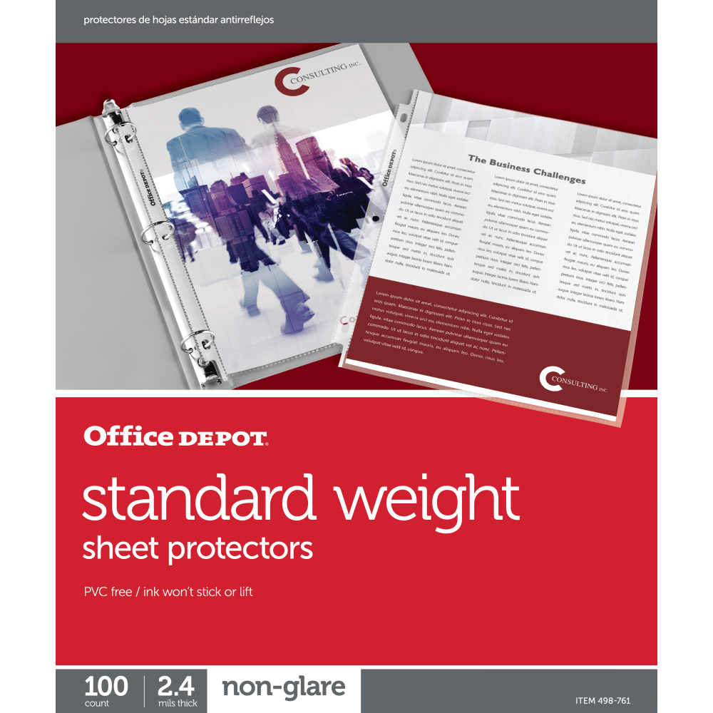 Office Depot Brand Standard Weight Sheet Protectors, 8-1/2in x 11in, Non-Glare, Box Of 100