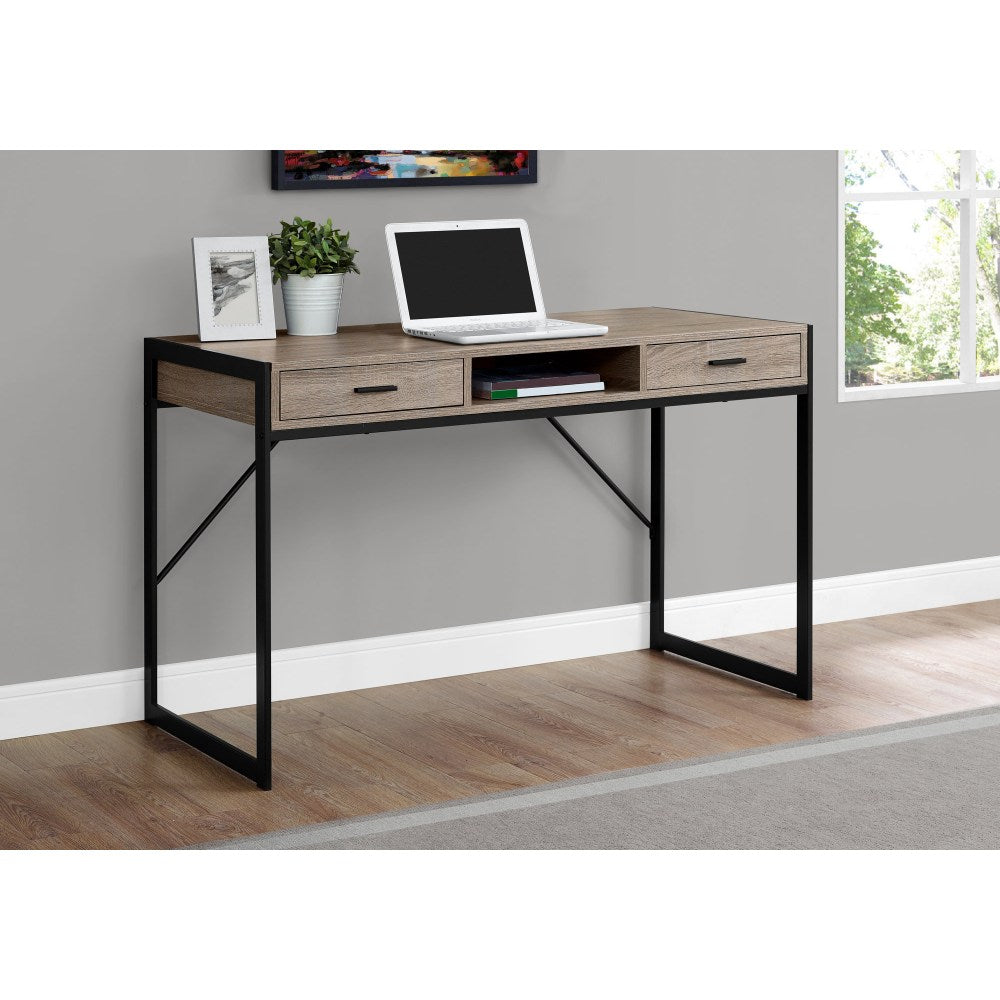 Monarch Specialties 48inW Computer Desk With Drawers, Dark Taupe/Black